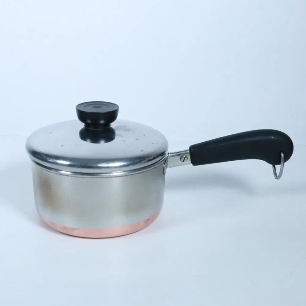 Vintage REVERE WARE 1 Qt Saucepan PRE-1968 Copper Bottom USA Double Ring W/ Lid